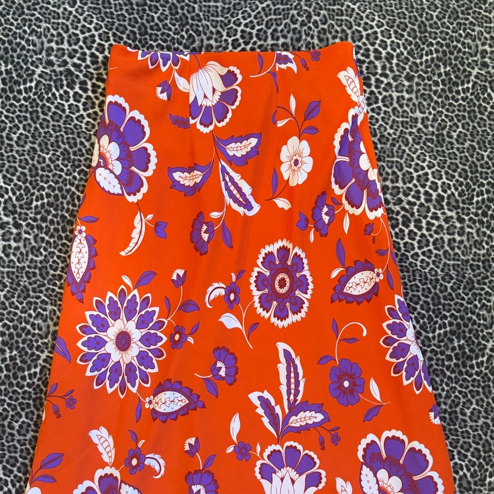 Ann Taylor Floral Button Slit Midi Slip Skirt Orange XS NWT - Picture 9 of 10